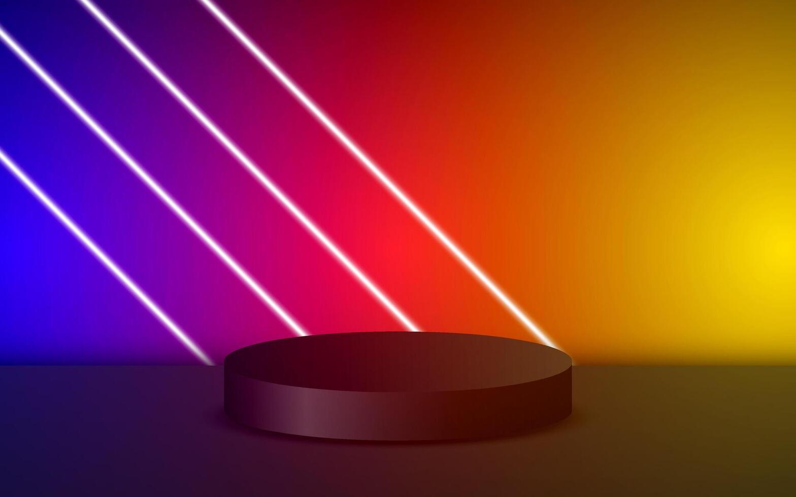 Realistic 3D empty podium cylinder product display with lighting in the background. Can be used for cosmetic mockup presentations, sales and marketing promotions, etc., vector