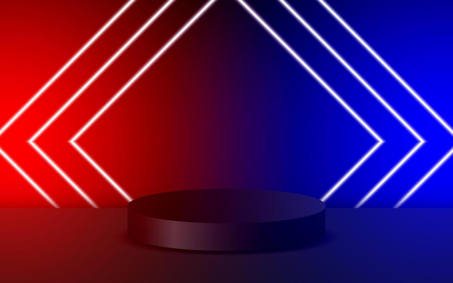 Studio template and round base with product highlight shelves. Empty studio podium for product advertising. 3D rendering. vector