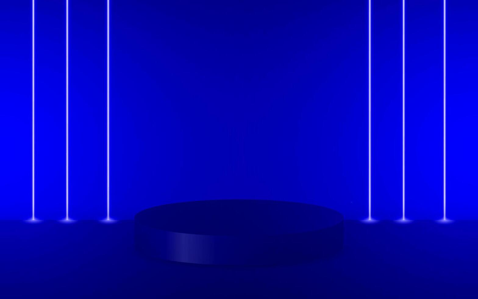 A 3D circular podium stands against a backdrop, illuminated by soft, diffused light. Ideal for product displays, mockups, or showroom setups. vector