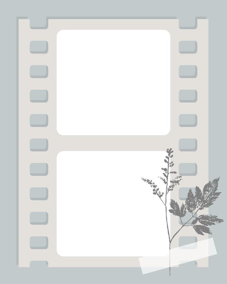 Blank notepad in vintage style, scrapbooking with film frame and botanical herbarium element. Reminders, note sheet, to-do list. vector