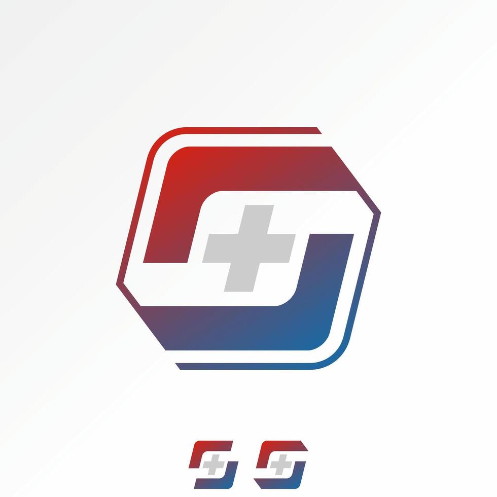 initial S font square 3D box with plus inside medical vector