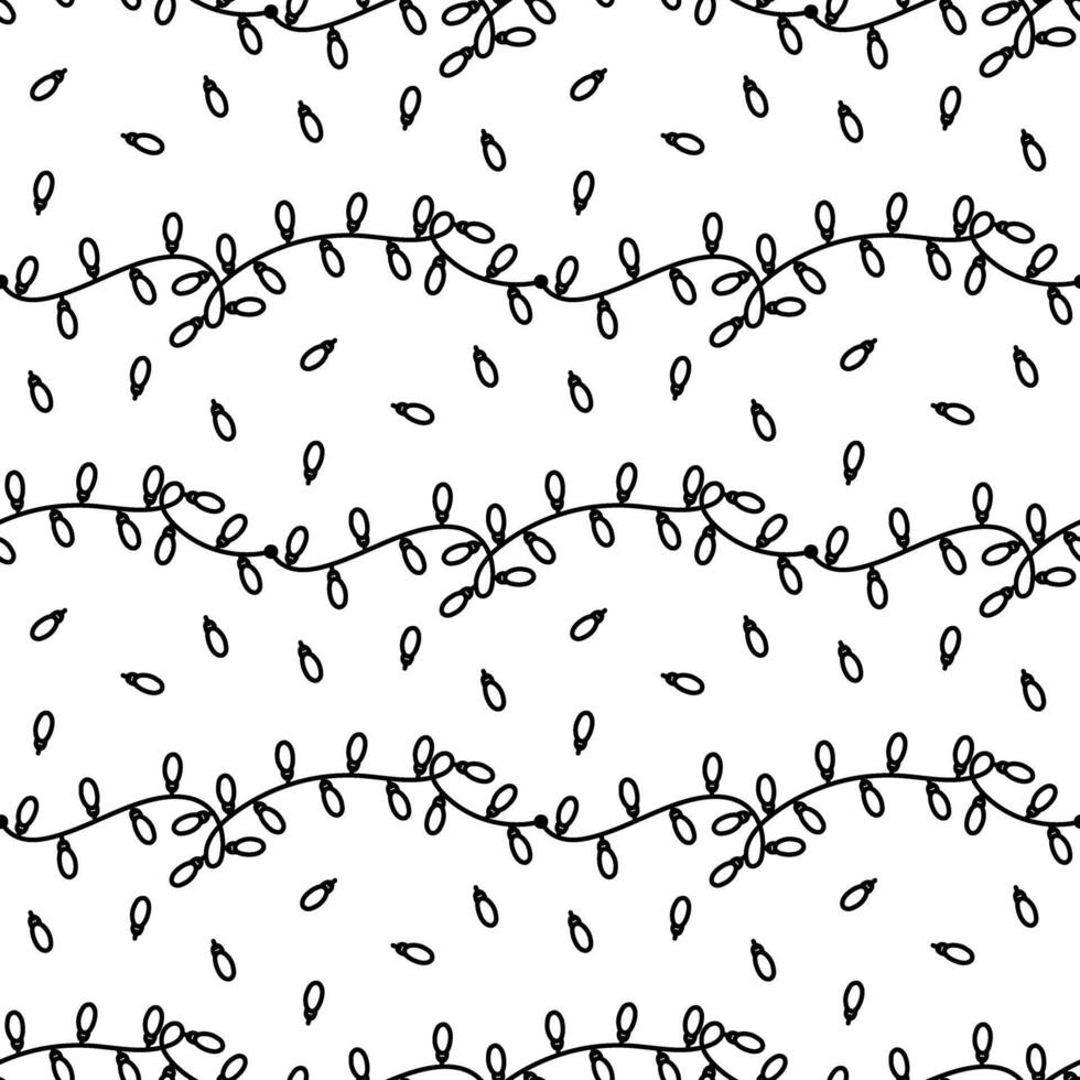 festive garland pattern with elongated lanterns on string. Handmade, scribbled. Tangled strings with elongated lanterns. Seamless texture for holidays. Wedding, Mother's Day, Birthday, Valentine's Day vector