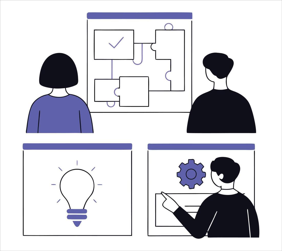 Team brainstorming and idea generation session diverse colleagues collaborating effectively vector