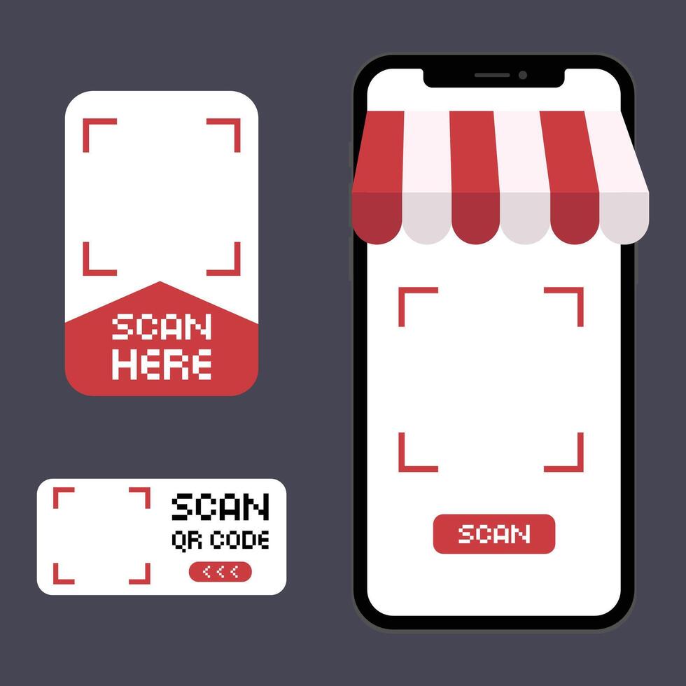 QR Code Scan Illustration Set Mobile Payment and Store Sign Design vector