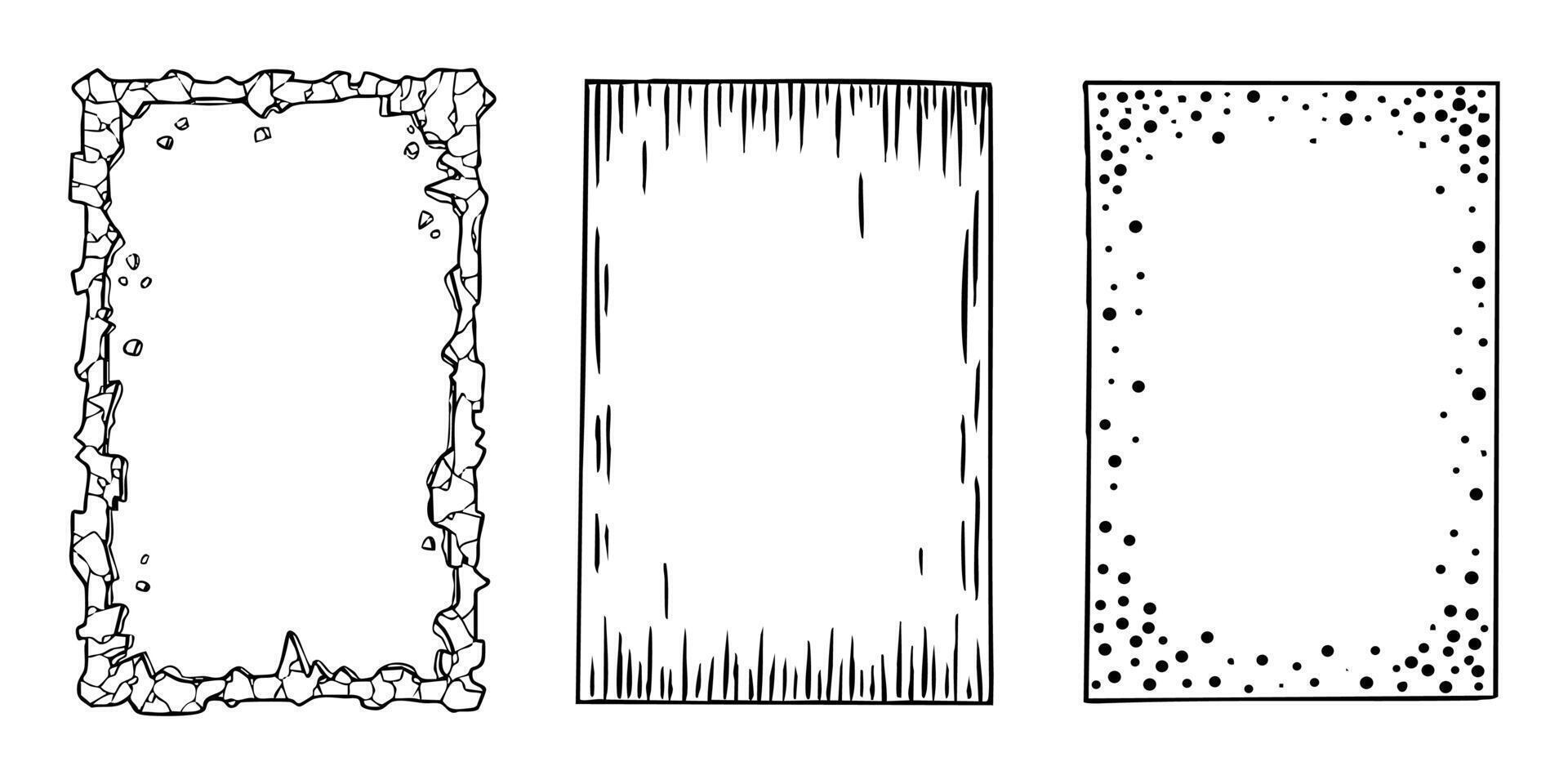 Set of hand-drawn frames with broken glass, scratched lines, and dotted textures. graphic backgrounds for images, text highlights, posters, invitations, and creative design projects. vector