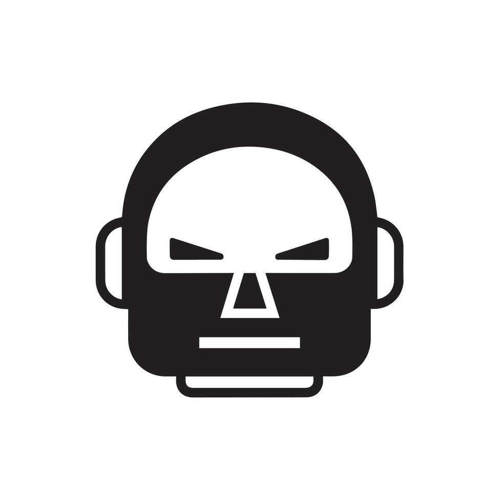 Angry robot face, Minimalist robot icon with geometric shapes, angry face, and simple flat design, Icon with reflection on white background vector