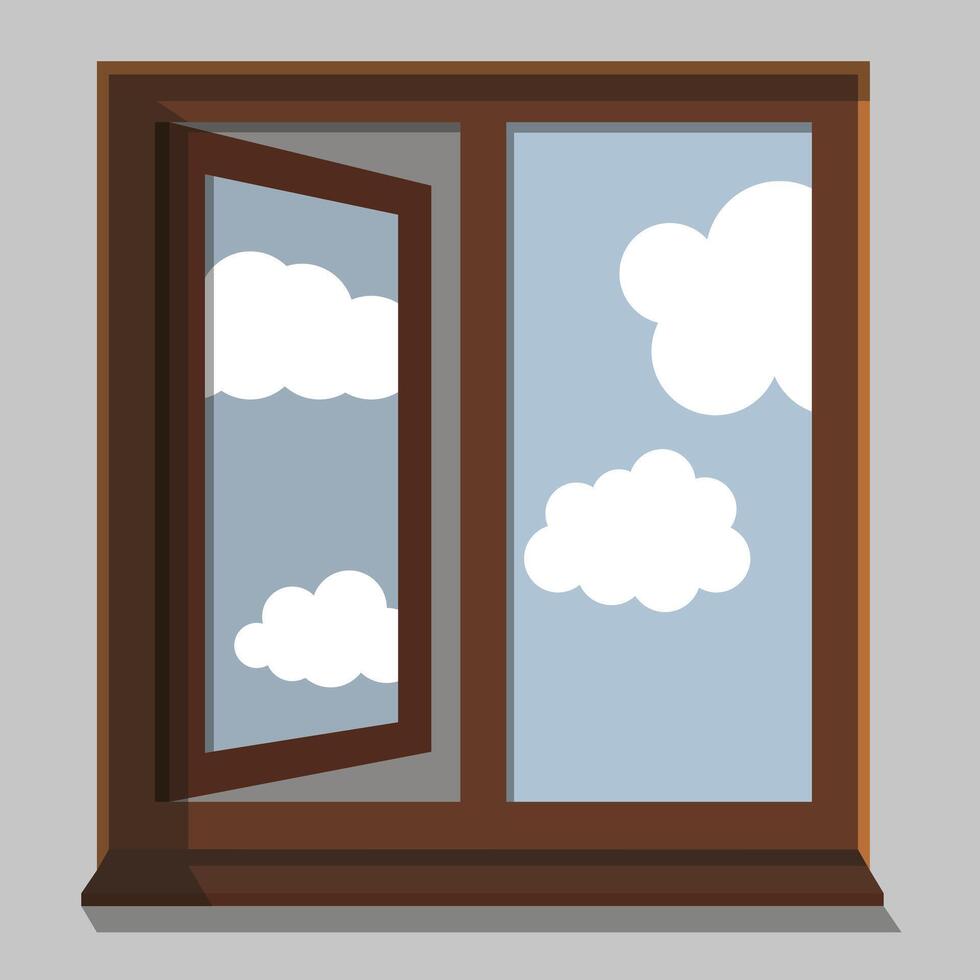 Illustration of an open window. An open window with a reflection of the sky. vector