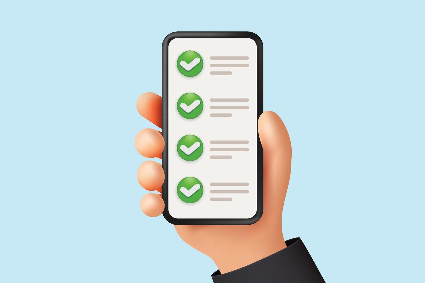 Hand holding smartphone checklist vector