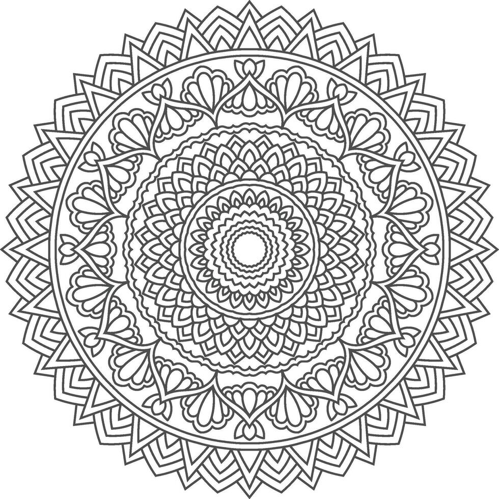 Intricate Circular Mandala Pattern with Geometric and Floral Elements A Symmetrical Design for Relaxation and Creative Expression vector
