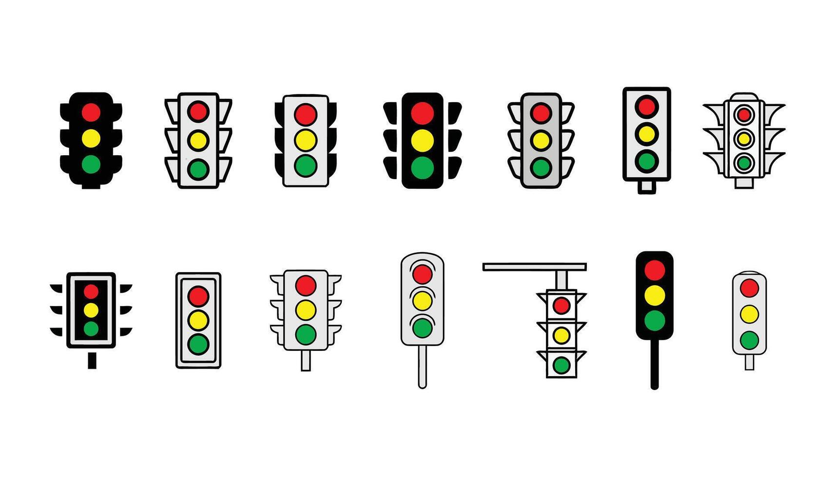 Diverse Traffic Light Icons Set for Web Design and App Development Featuring Various Styles and Configurations vector