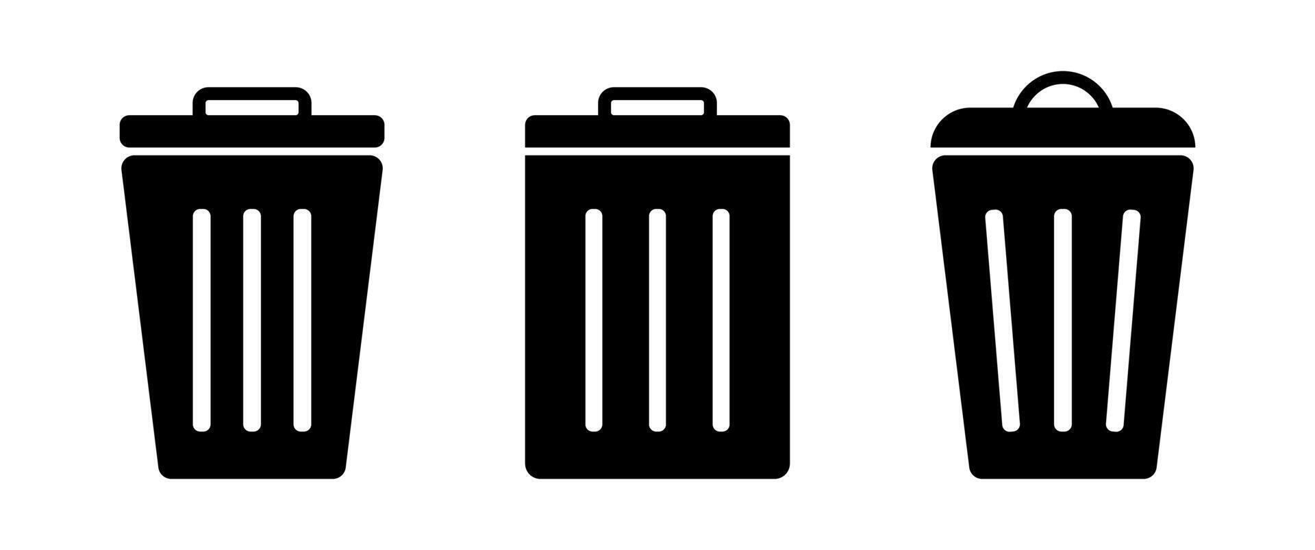 Black Trach can Icon set, Isolate Recycle Bin, Wast, Clean symbol, Graphic elements for web buttins and Banner vector