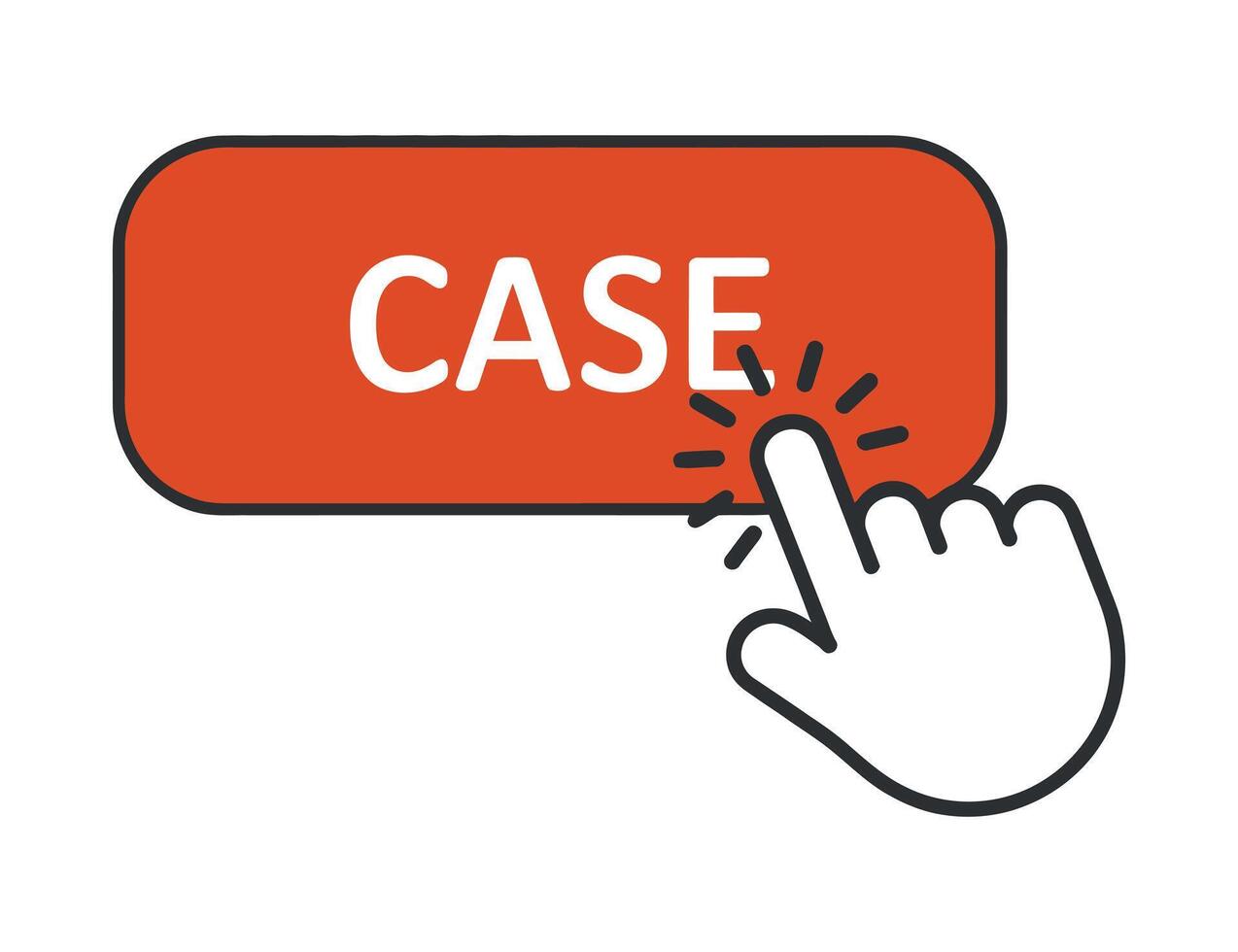 Clicking the Case Button A Digital Hand Interacts with an Orange Case Button on a White Background vector