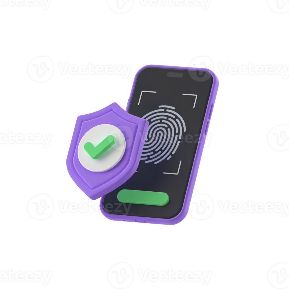 3d icon of mobile security isolated on transparent background with fingerprint scan and shield icon png