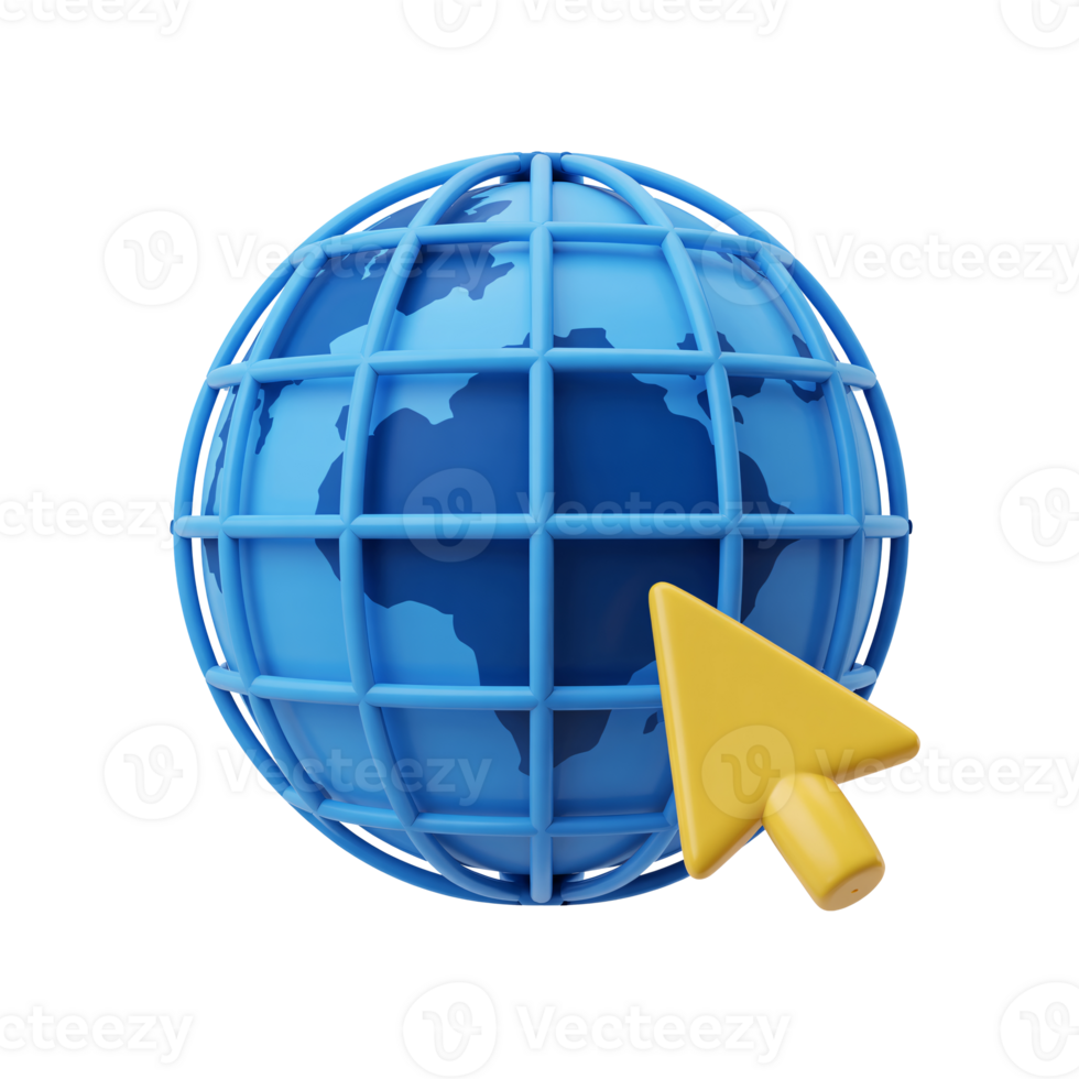 3d icon of globe with arrow cursor isolated on transparent background for web browsing png
