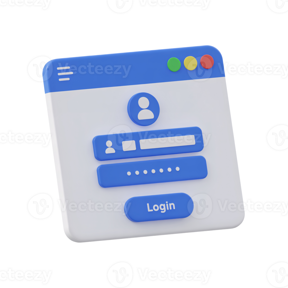 3d icon of login page user interface with password form isolated on transparent background png