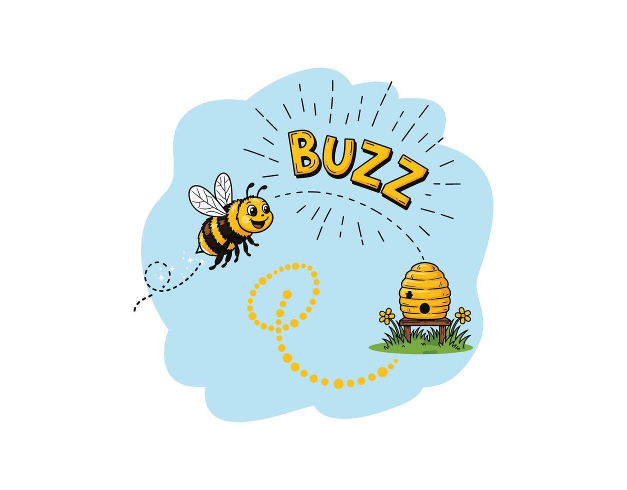 A bee buzzing along a dotted path or line, a bumblebee soaring on a dotted trail, enjoying the trip to the honey hive. Bee on a dotted route vector