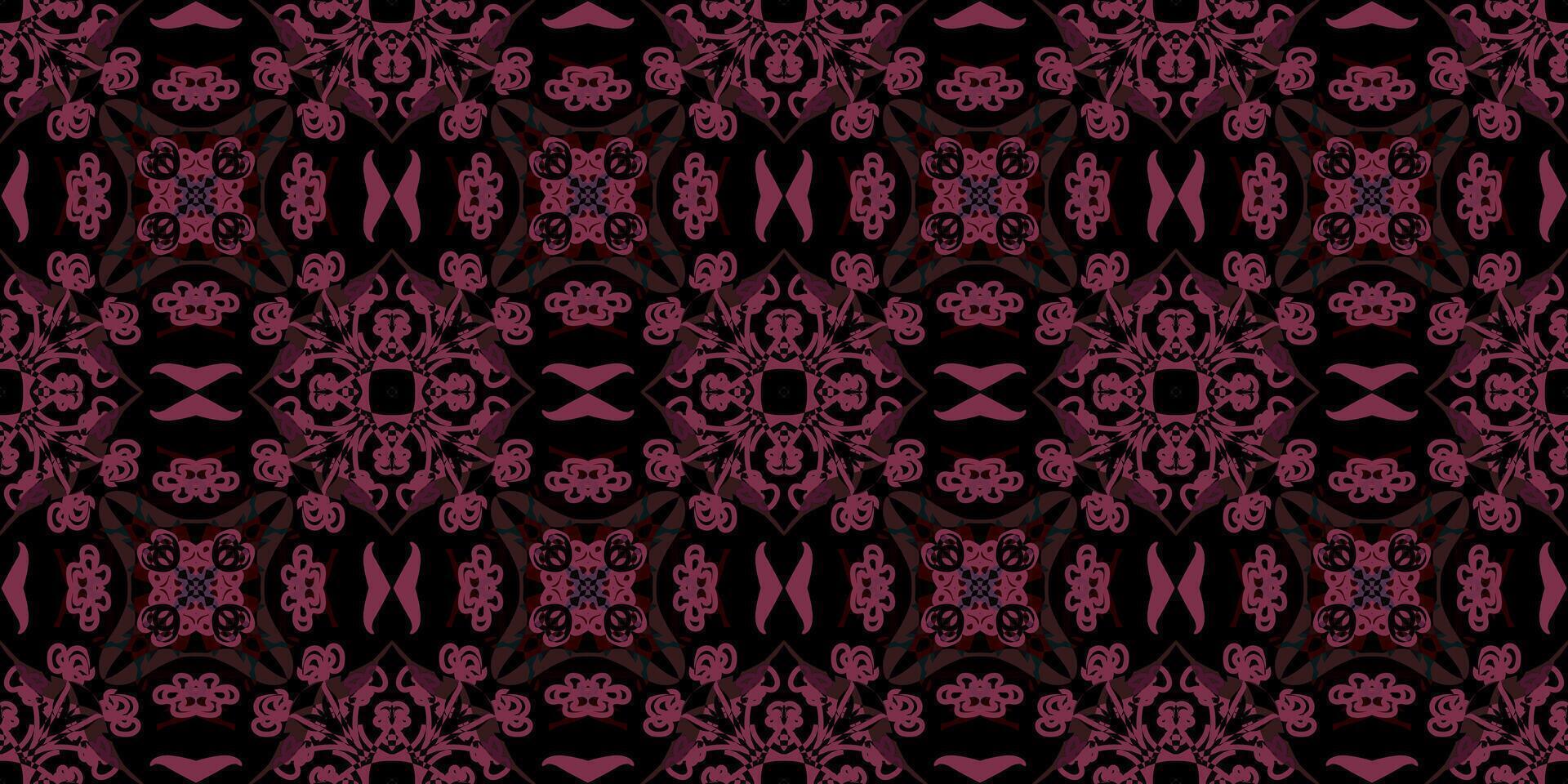 Ornamental Seamless Design with abstract circle on dark background. Deep Red and Dark Background Ornament. Ornate Red and Dark Blue Textile Pattern. Elaborate Gothic Style art Background vector