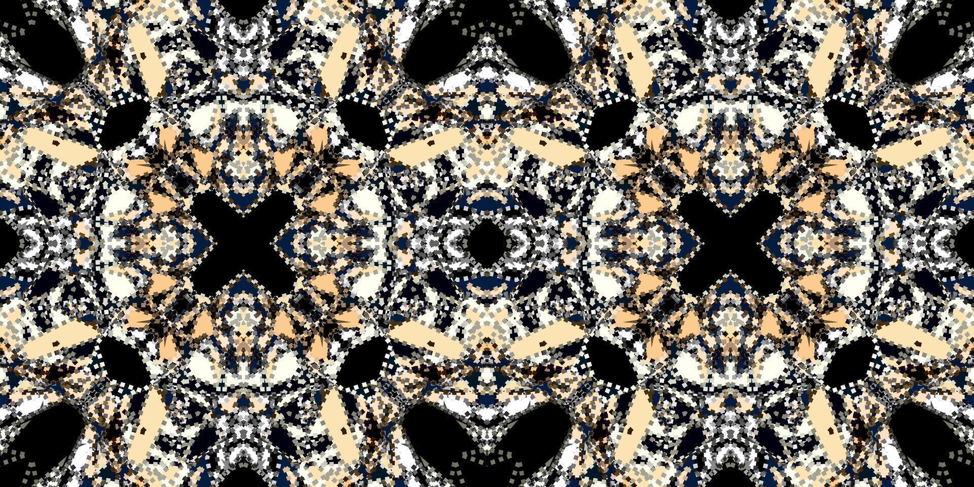 Luxurious mosaic background. Abstract digital design with sparkling, jeweled motifs. Elegant and ornate decorative pattern on dark background. abstract black and gold ornamental kaleidoscope pattern vector