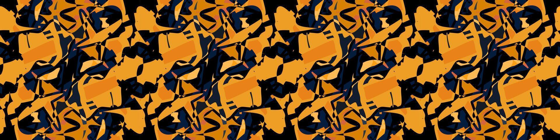 Abstract Geometric Pattern in Orange, Blue, and Black. Decorative Repeat Pattern with Abstract Element. Seamless Pattern, Modern Textile Design with Geometric Abstract. Decorative Digital Art Pattern vector