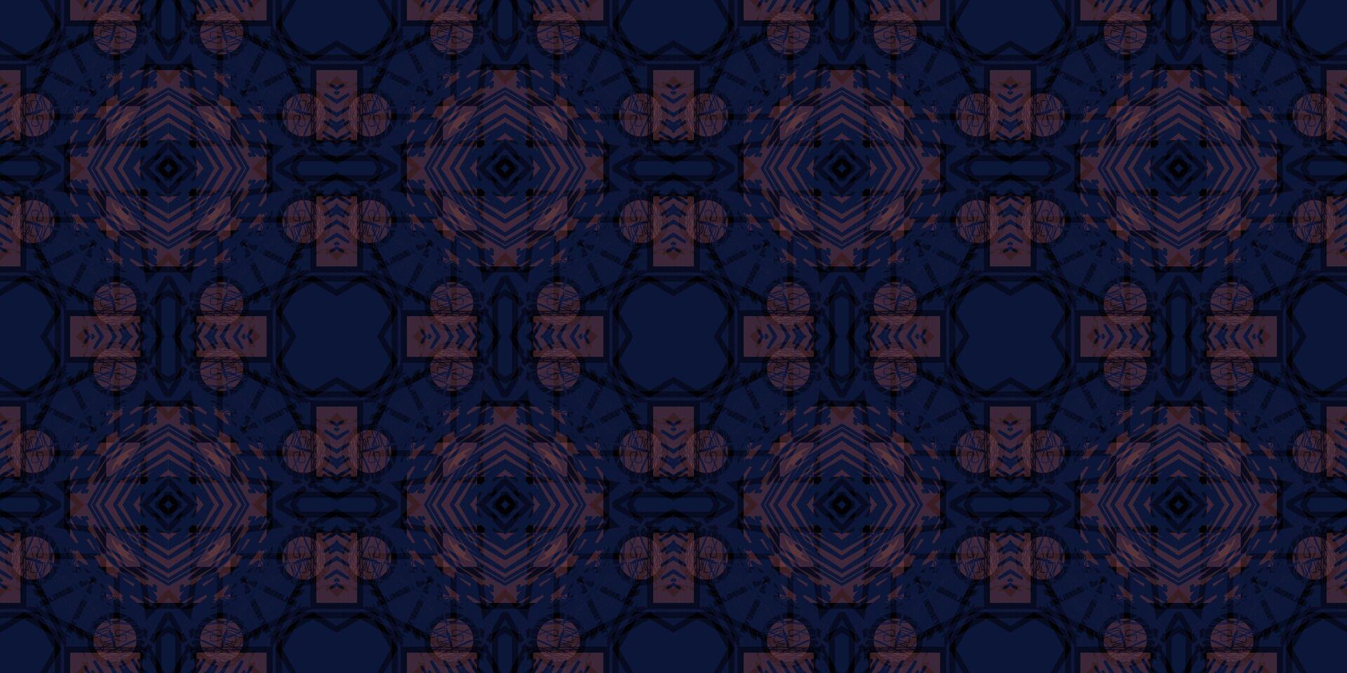 navy background with seamless ornament pattern. Ornamental Grid Pattern with Floral Geometry. Dark Background Pattern with Stylized Ornamental Shape. Repeating Ethnic Surface Design. Decorative Motif vector