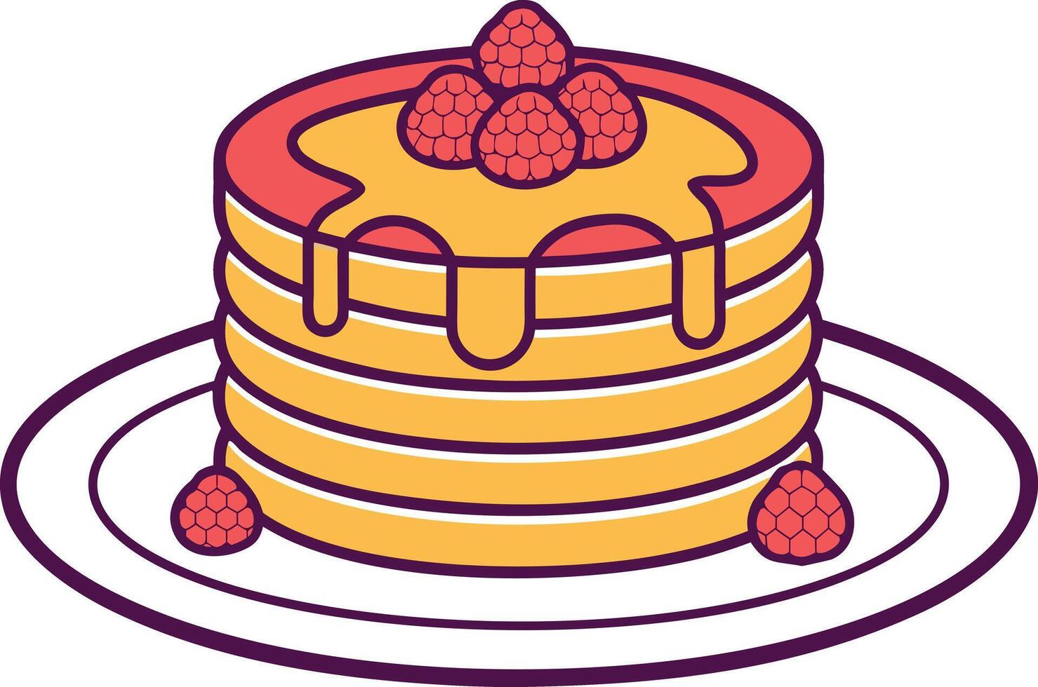 Pancake Stack Breakfast with Maple Syrup and Fruits Pancake Stack with Butter Syrup and Raspberries Cozy Pancake Stack with Sweet Syrup and Berries vector