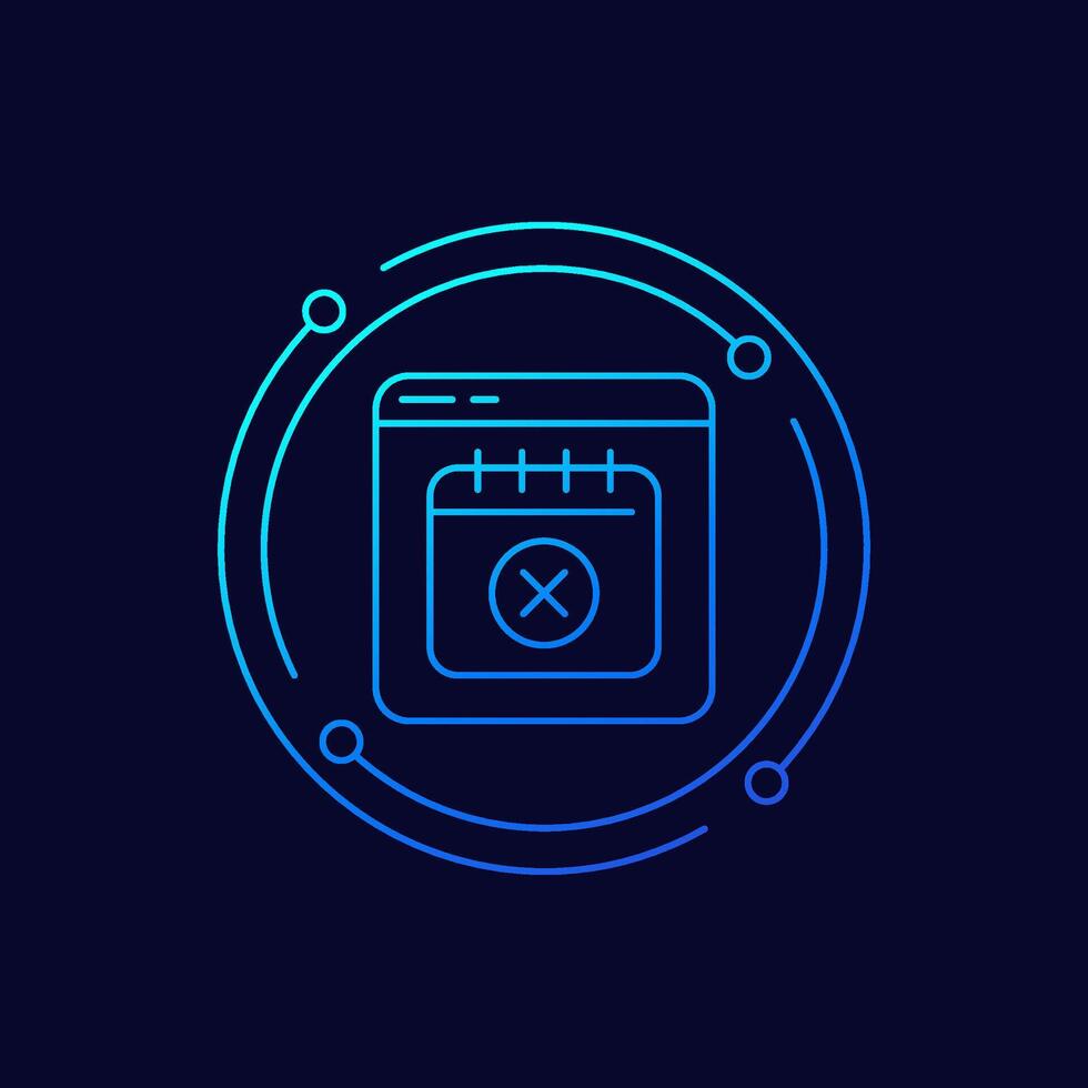 Cancel appointment icon with calendar and website, linear design vector