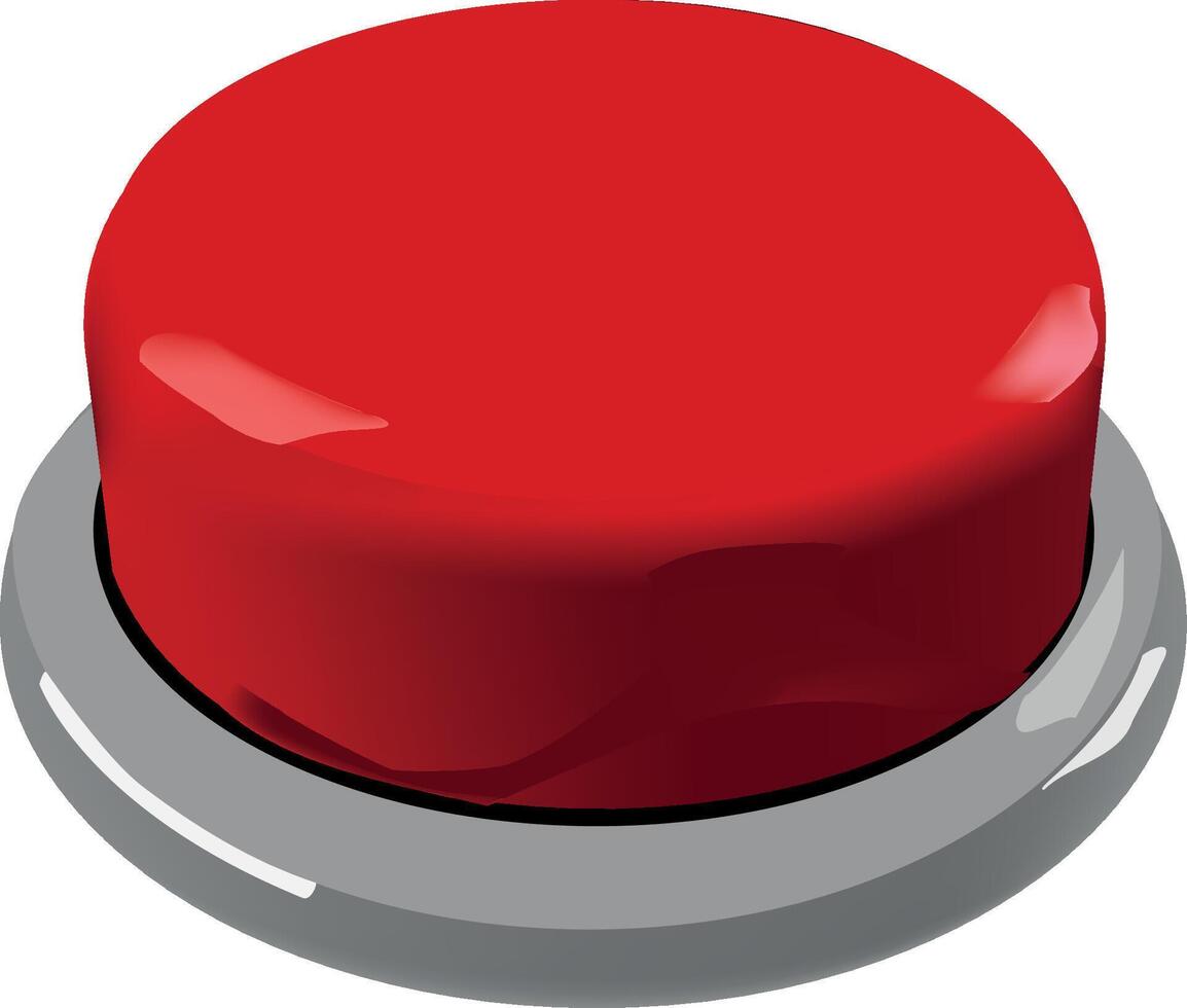 Shiny red button sitting on a gray base ready to be pushed vector