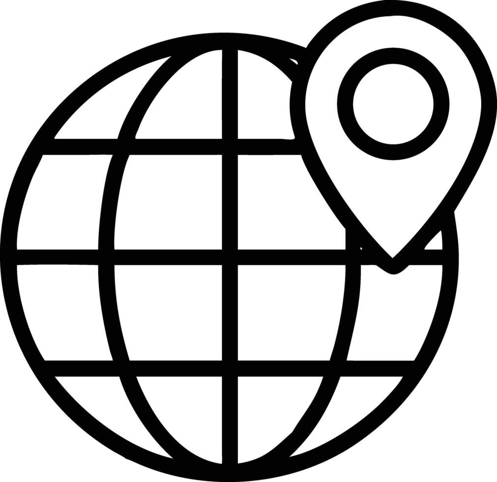 Black Globe Icon with Location Pin for Global Positioning and Navigation vector