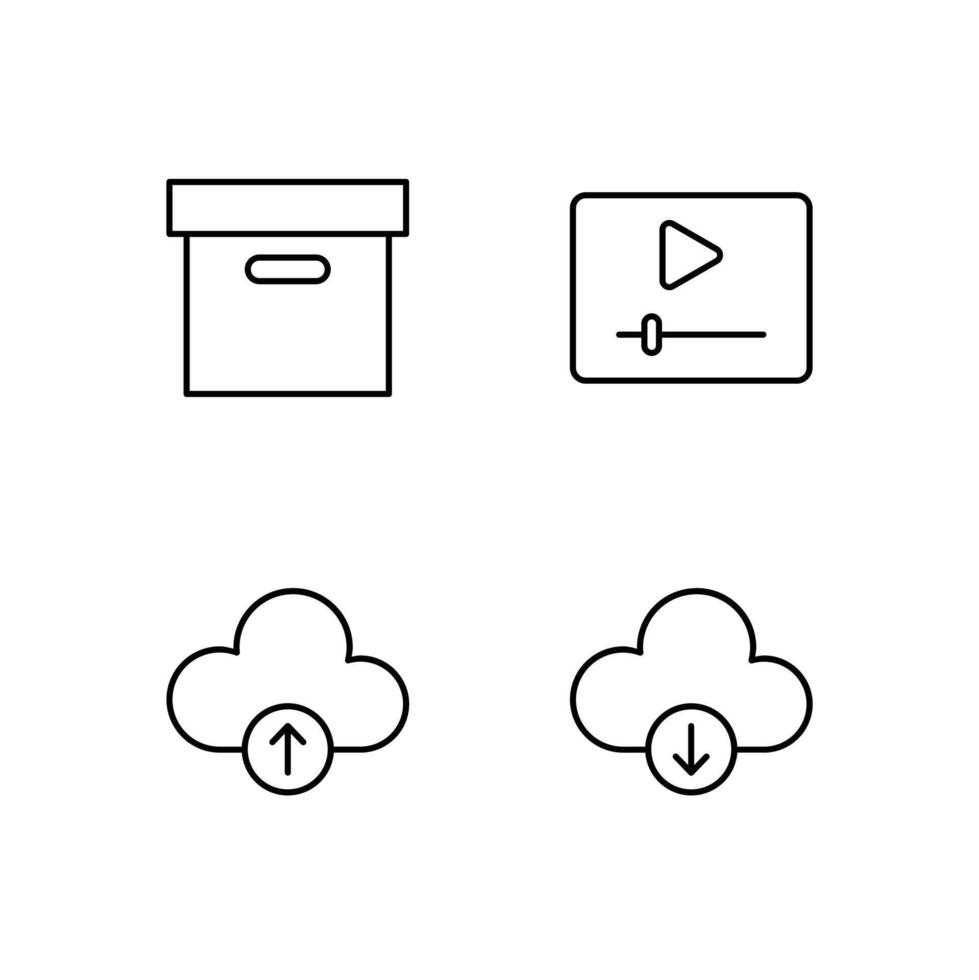 Archive Cloud Upload Cloud Download and Media Player Line Icon Set for Web Dashboard Interface vector