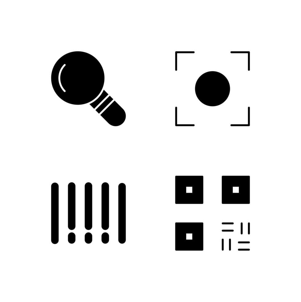 Search Scan Barcode and QR Code Solid Icon Set for Digital Platform Design vector