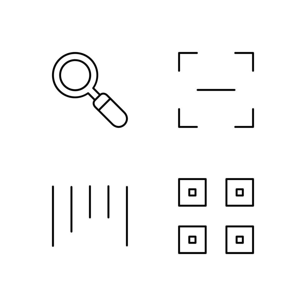 Search Scan Barcode and QR Code Line Icon Set for Mobile Application vector