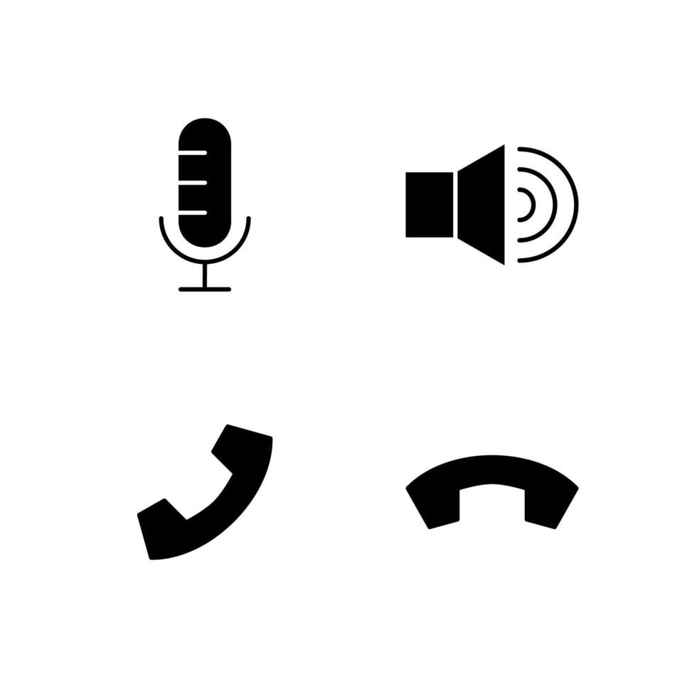 Microphone Speaker Phone and Call End Solid Icon Set for App User Experience UI vector