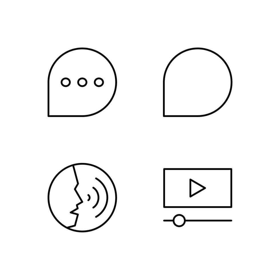 Chat Comment Voice and Media Player Line Icon Set for Digital Platform Design vector