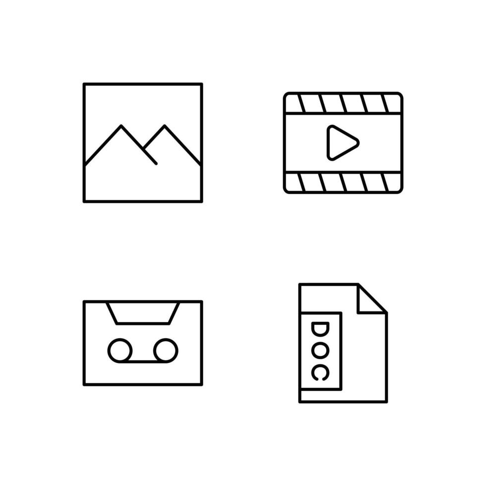 Image Media Player Cassette and Document Line Icon Set for Modern Web System vector