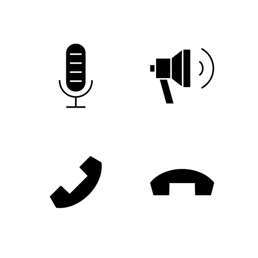 Microphone Speaker Phone and Call End Solid Icon Set for Mobile Application vector