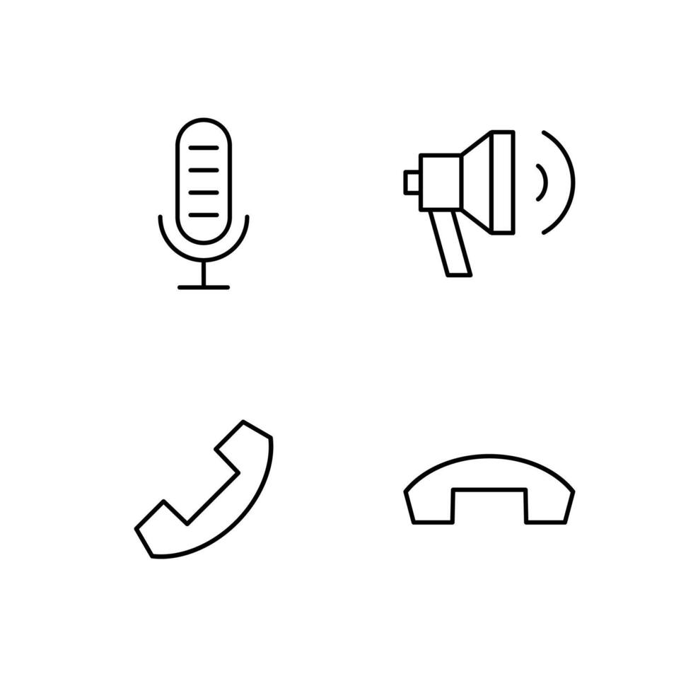 Microphone Speaker Phone and Call End Line Icon Set for App User Experience UI vector