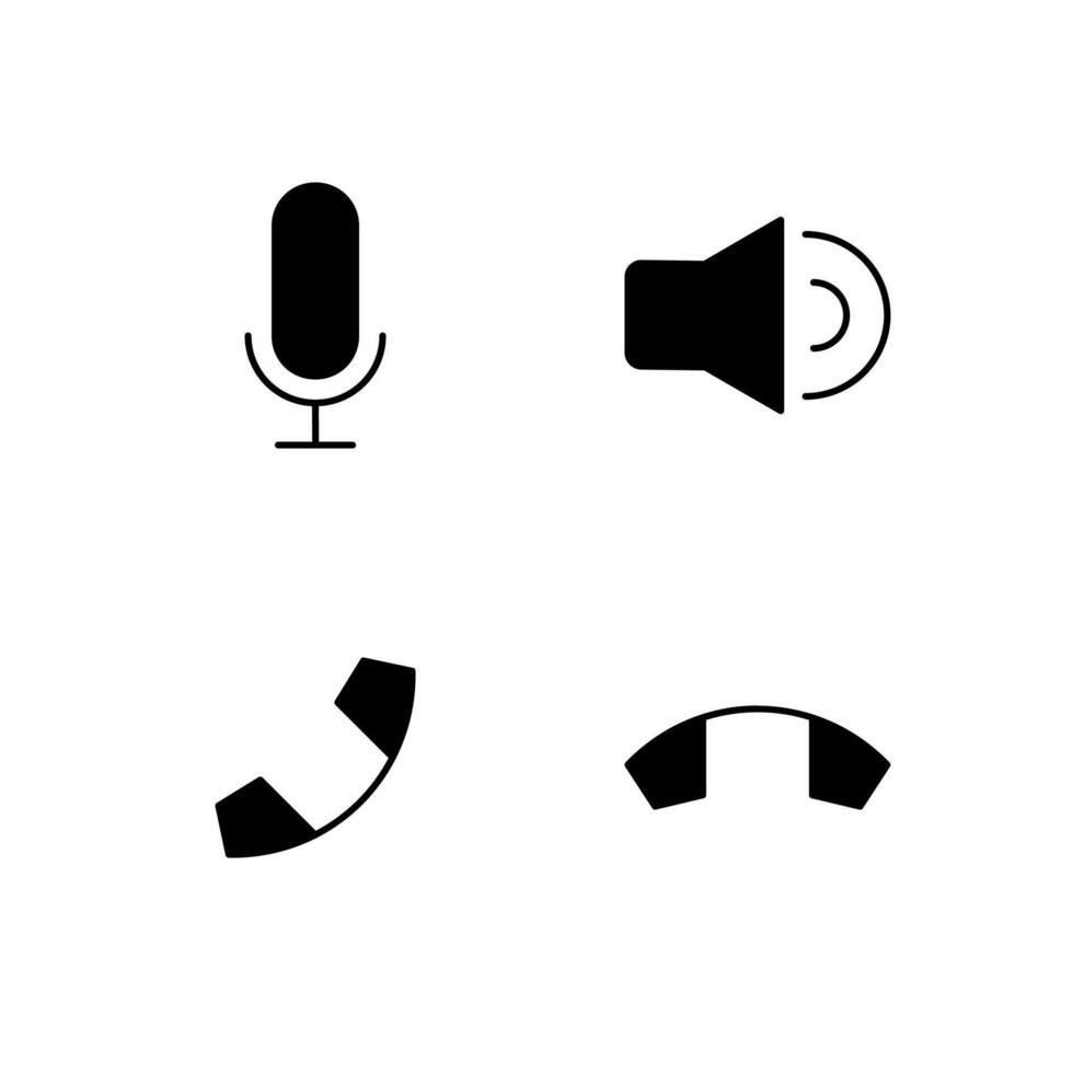 Microphone Speaker Phone and Call End Solid Icon Set for Modern Web System vector