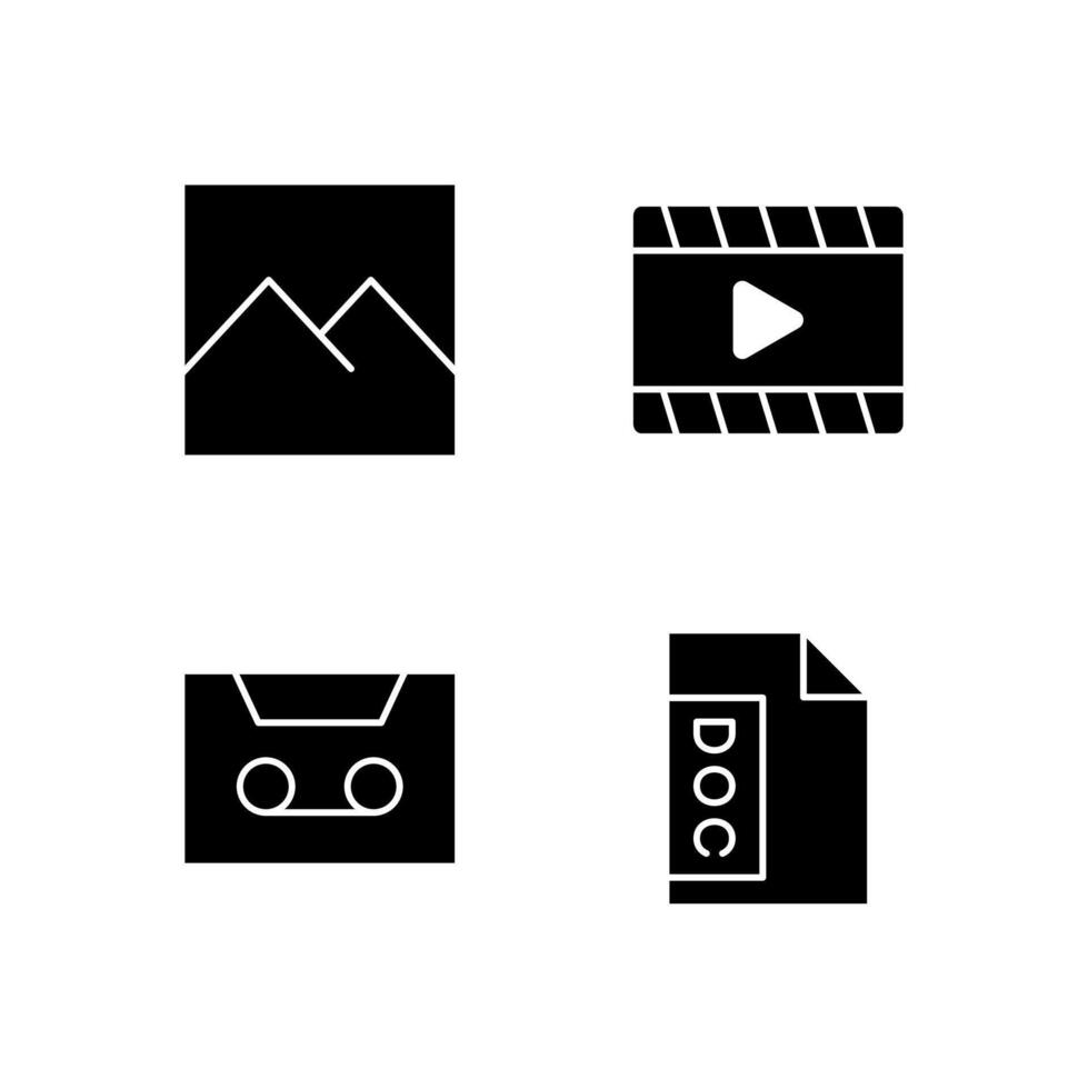 Image Media Player Cassette and Document Solid Icon Set for Modern Web System vector