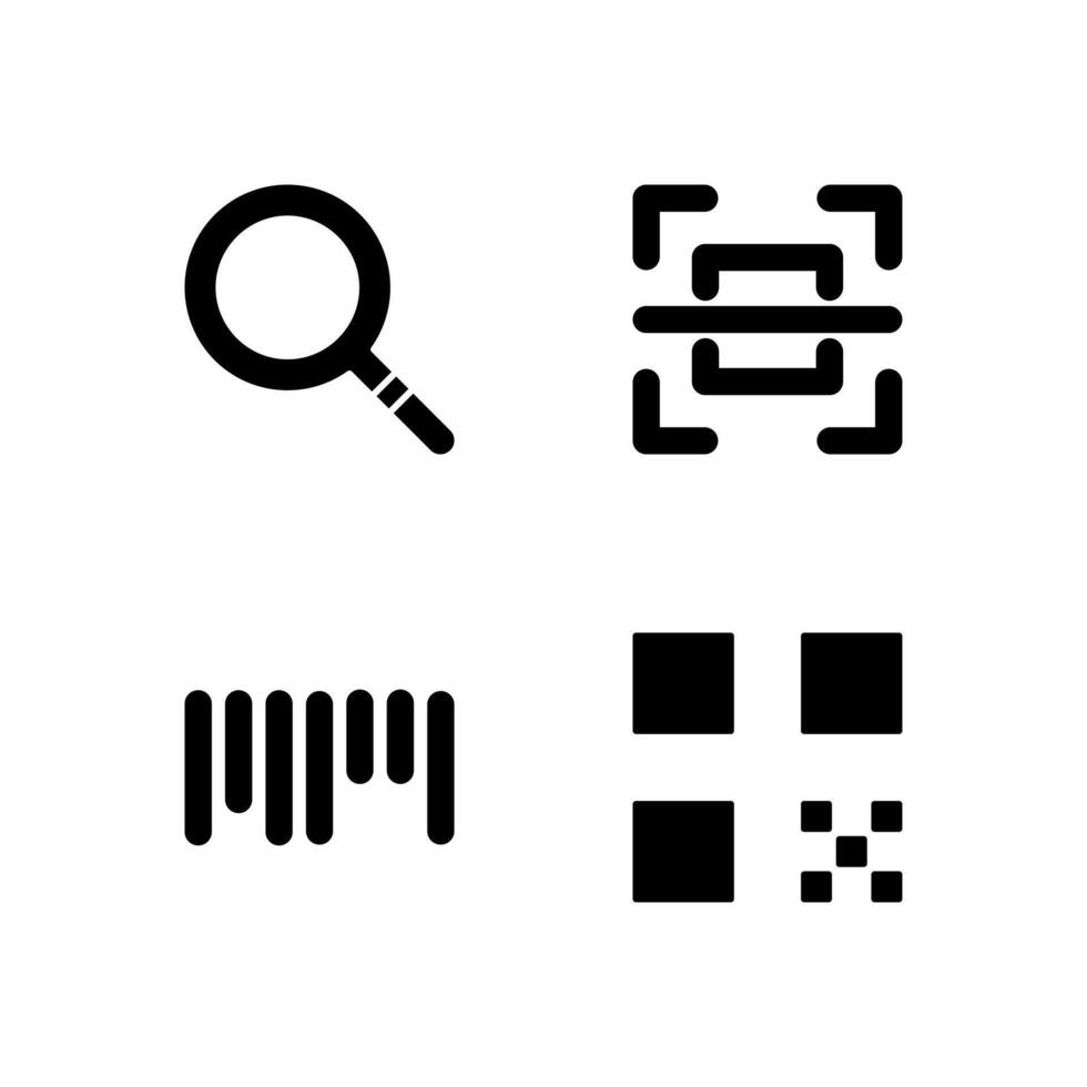 Search Scan Barcode and QR Code Solid Icon Set for Mobile Application vector