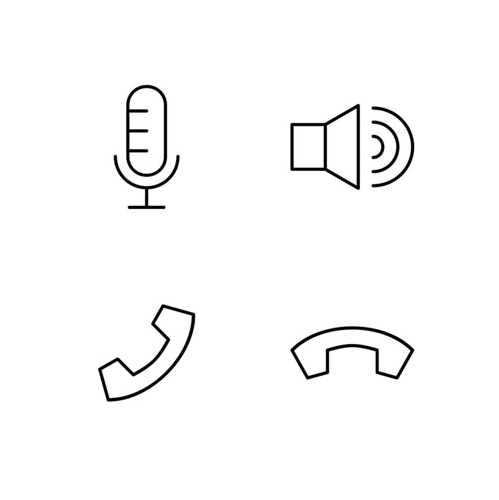 Microphone Speaker Phone and Call End Line Icon Set for Digital Platform Design vector
