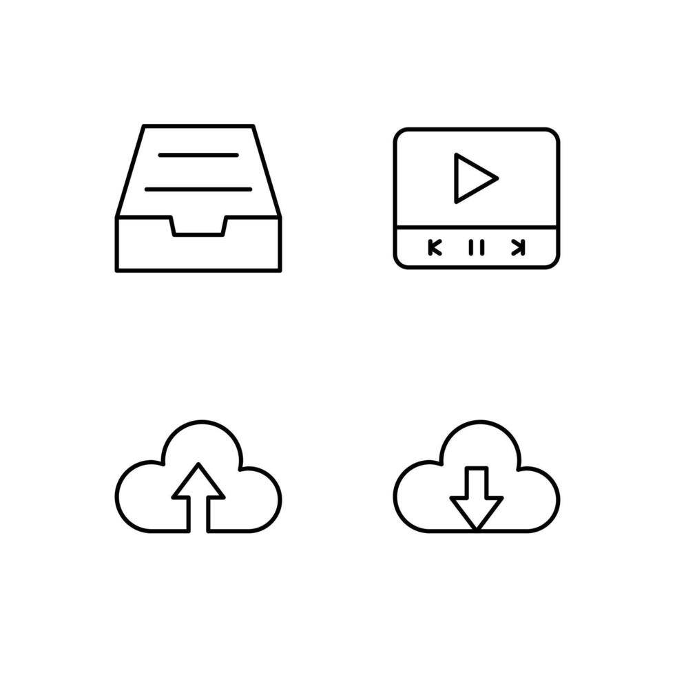 Archive Cloud Upload Cloud Download and Media Player Line Icon Set for Modern Web System vector