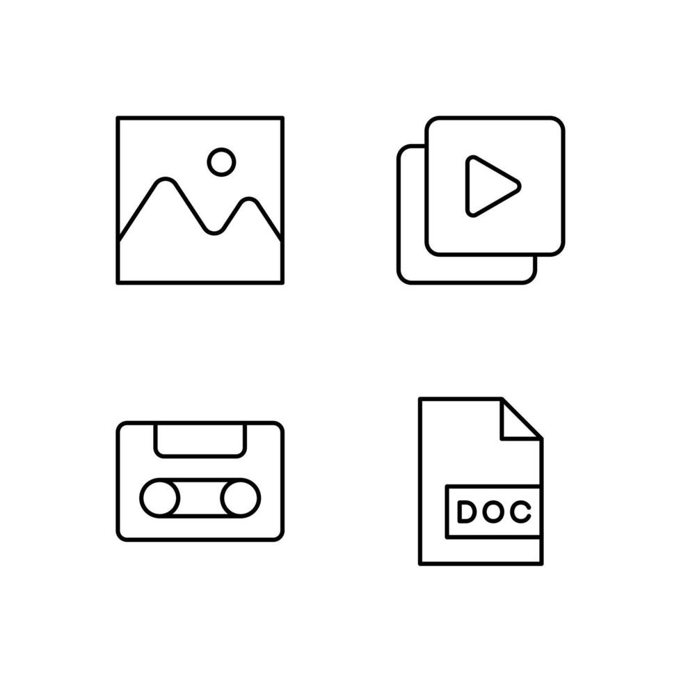 Image Media Player Cassette and Document Line Icon Set for App User Experience UI vector