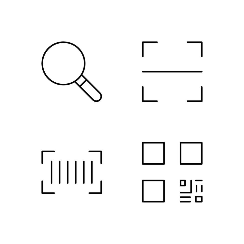 buscar escanear código de barras y qr código línea icono conjunto para aplicación usuario experiencia ui vector