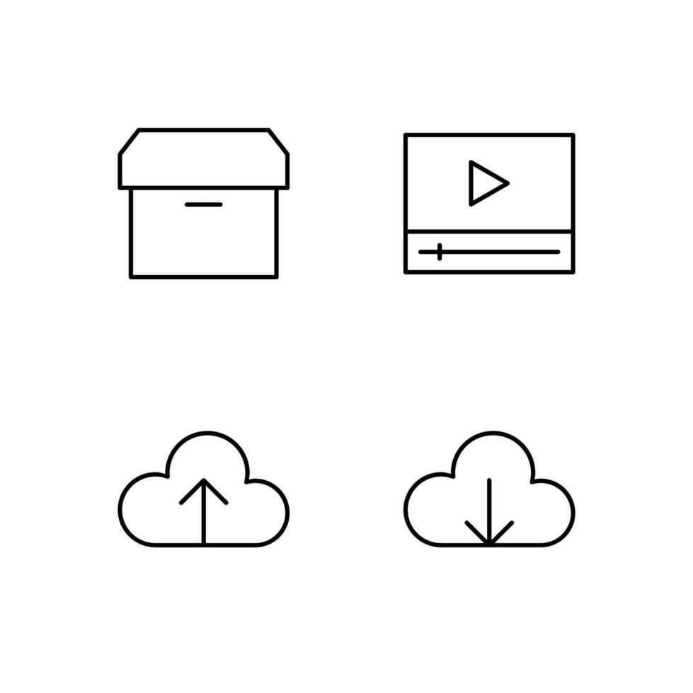 Archive Cloud Upload Cloud Download and Media Player Line Icon Set for Digital Platform Design vector