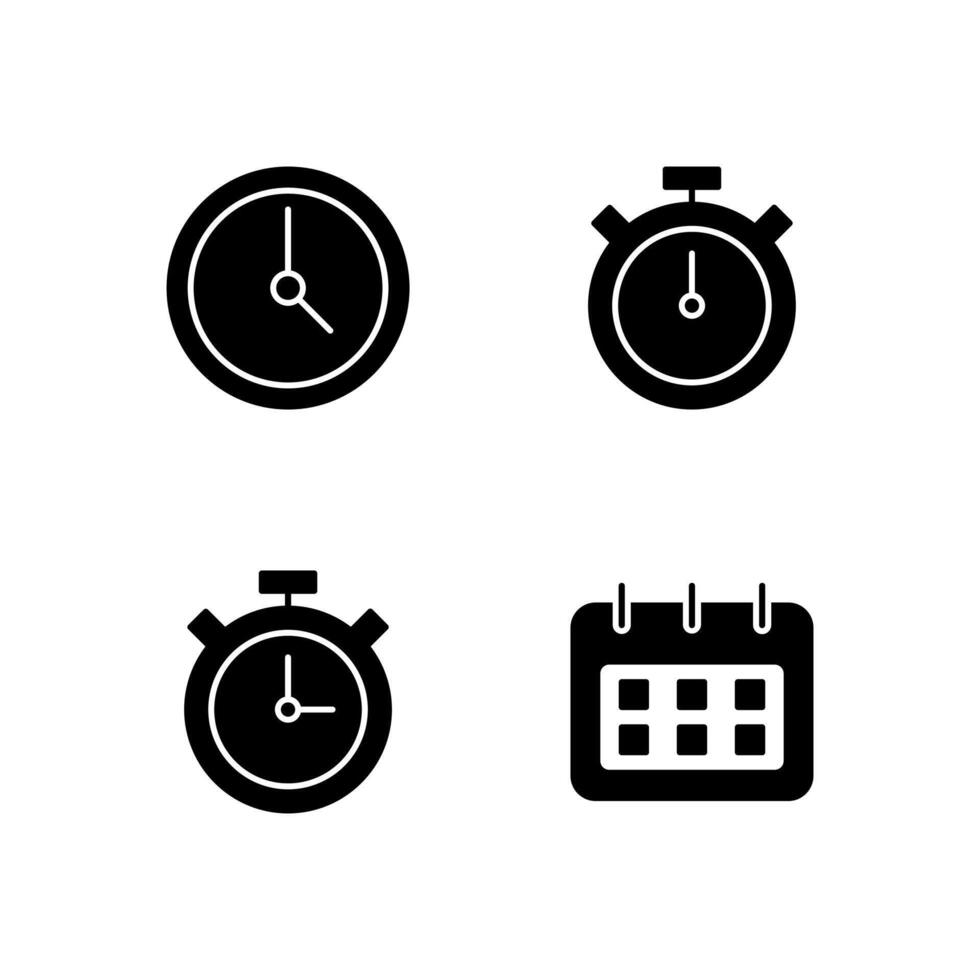 Clock Timer Stopwatch and Calendar Solid Icon Set for Mobile Application vector