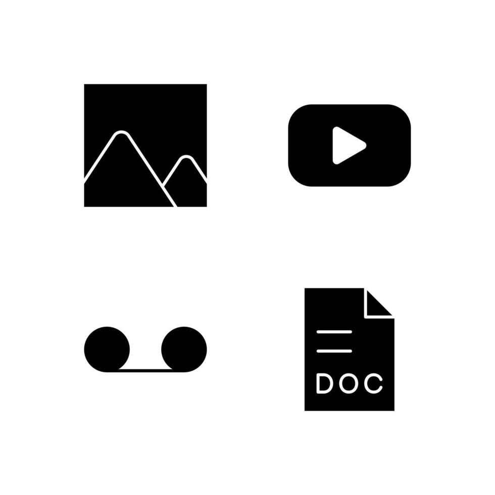 Image Media Player Cassette and Document Solid Icon Set for Digital Platform Design vector