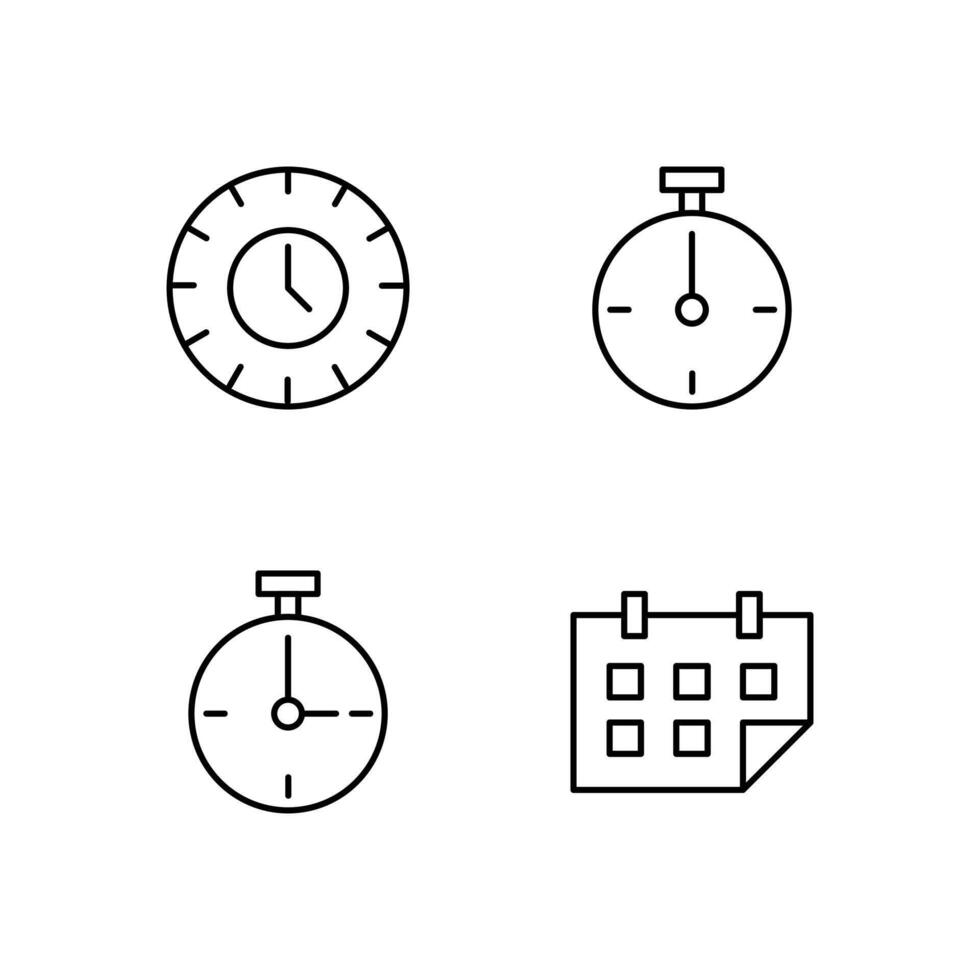 Clock Timer Stopwatch and Calendar Line Icon Set for Mobile Application vector