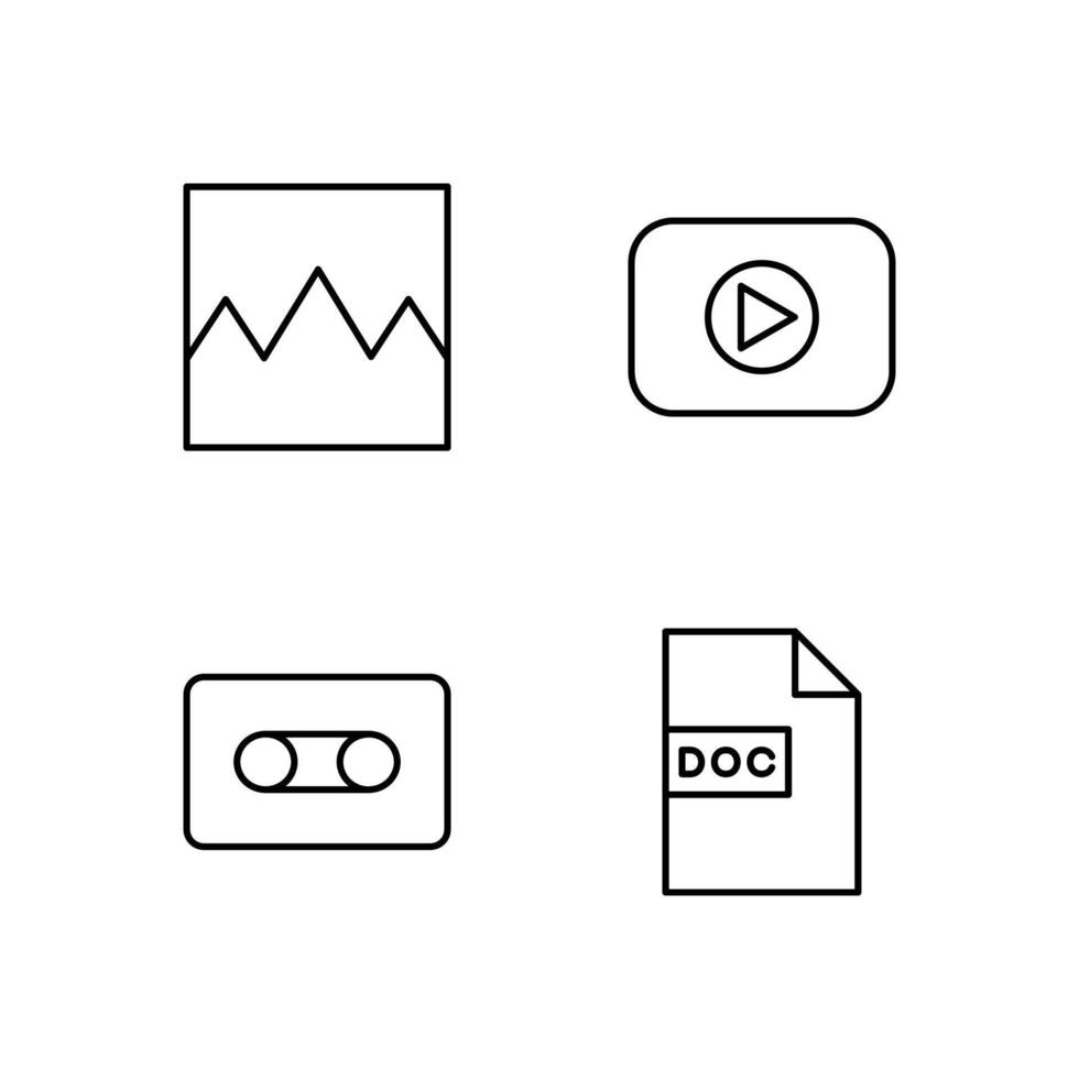 Image Media Player Cassette and Document Line Icon Set for Mobile Application vector