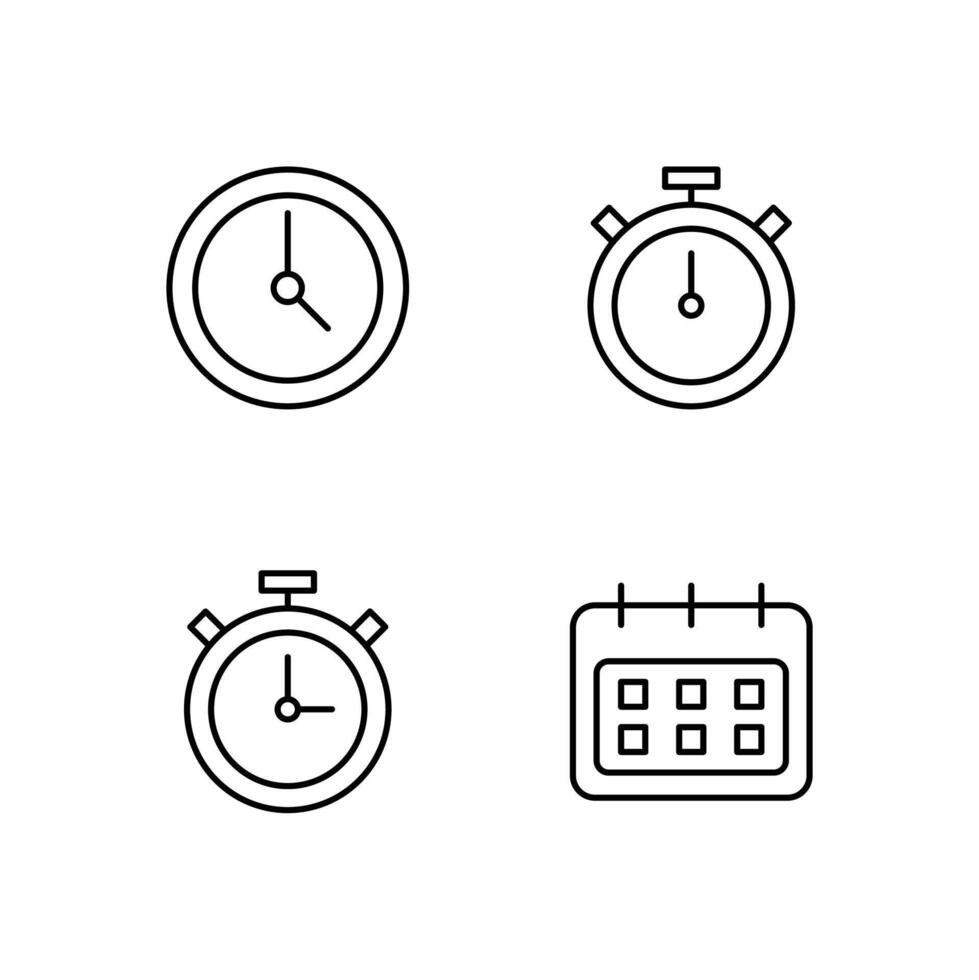 Clock Timer Stopwatch and Calendar Line Icon Set for Digital Platform Design vector