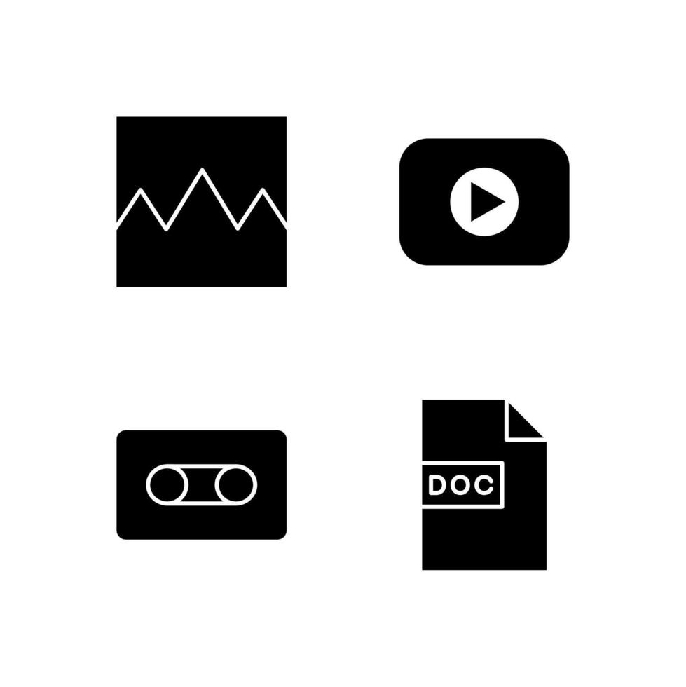 Image Media Player Cassette and Document Solid Icon Set for App User Experience UI vector